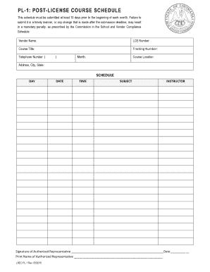 Post-License Course Schedule