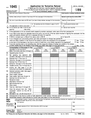 IRS Form 1045 Application for Tentative Refund