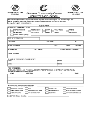 Boys & Girls Club Volunteer Application