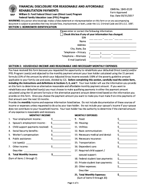 Financial Disclosure for Loan Rehabilitation