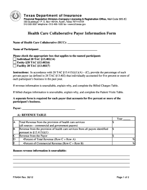 Texas Health Care Collaborative Payor Information Form