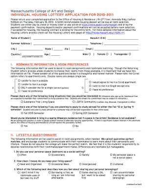 Massachusetts College of Art and Design Housing Lottery Application