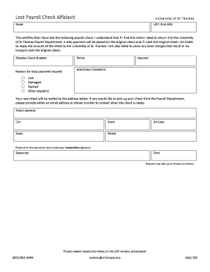 Lost Payroll Check Affidavit