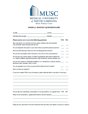 MUSC Wellness Center Medical History Questionnaire