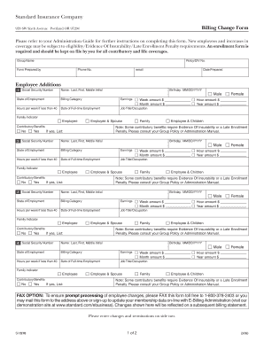 Standard Insurance Billing Change Form