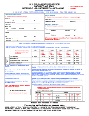 2012 New Hampshire Life and AD&D Enrollment Form