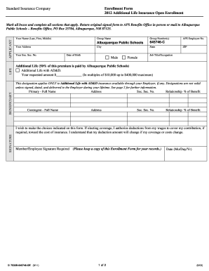 2012 Additional Life Insurance Enrollment Form