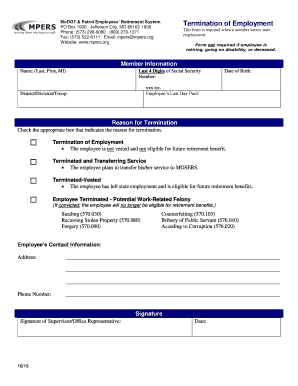 MoDOT & Patrol Employees' Retirement System Termination of Employment