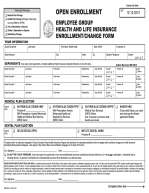 Fresno County Health and Life Insurance Enrollment Form