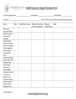 Health Insurance Appeal Tracking Form