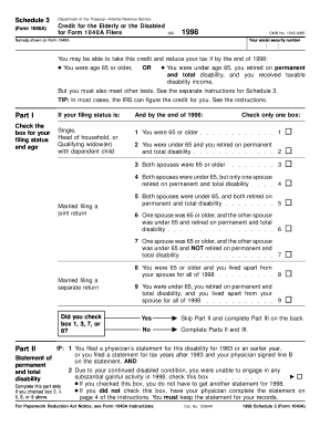 Schedule 3 Form 1040A Credit for Elderly or Disabled