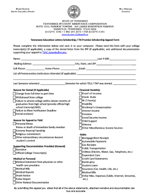 Tennessee Education Lottery Scholarship Appeal Form