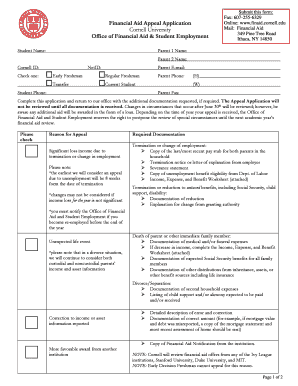 Cornell University Financial Aid Appeal Application