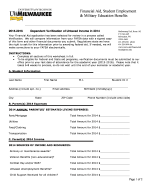 Dependent Verification of Untaxed Income Form