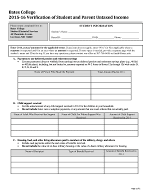 Bates College Verification of Student and Parent Untaxed Income