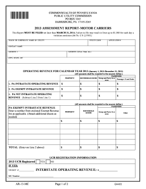 2013 Assessment Report for Motor Carriers
