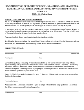Lonoke School District Policy Acknowledgment Form