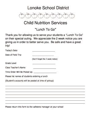 Lonoke School District Lunch To Go Form