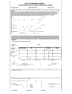 YOOYOO Frozen Yogurt Employment Application