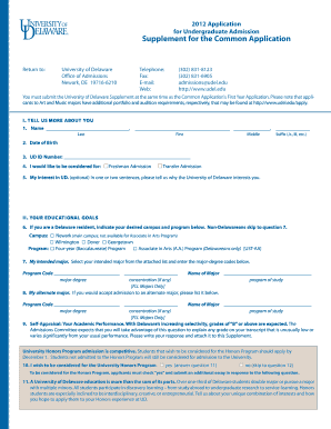 University of Delaware Undergraduate Admission Supplement