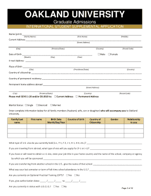 Oakland University International Student Application