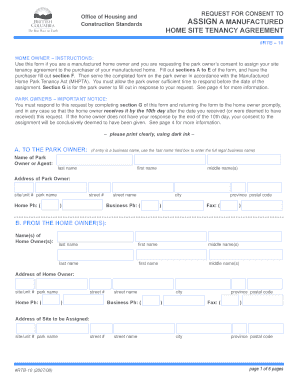 Manufactured Home Site Tenancy Assignment Consent Form