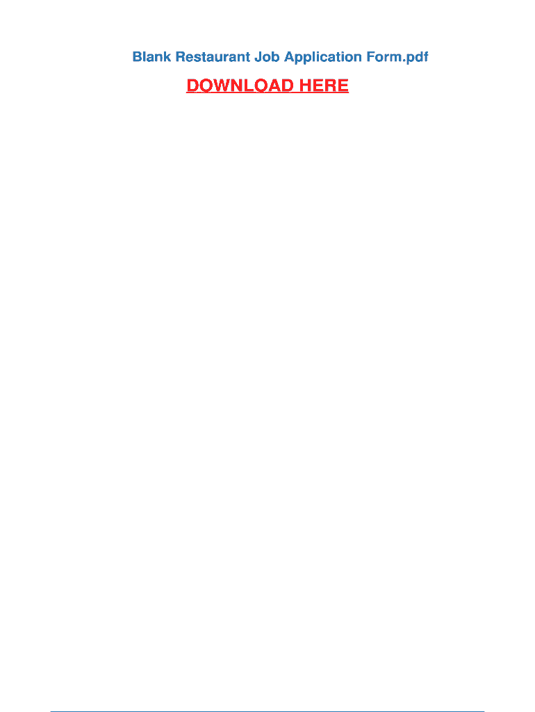 Fillable Online Blank Restaurant Job Application Form ...