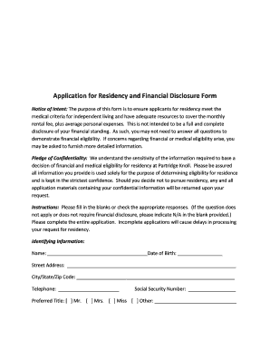 Residency Application and Financial Disclosure Form