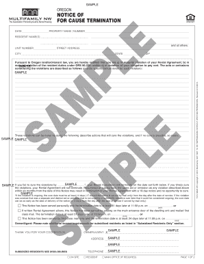 Oregon Notice of For Cause Termination