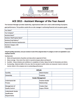 ACE 2015 Assistant Manager of the Year Award Nomination