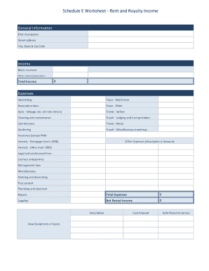 Schedule E Worksheet - Rent and Royalty Income