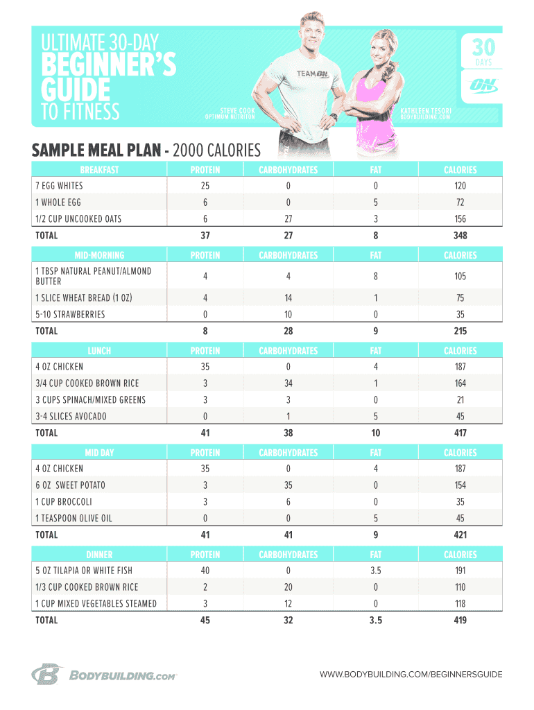 Fillable Online SAMPLE MEAL PLAN - 2000 CALORIES Fax Email Print ...