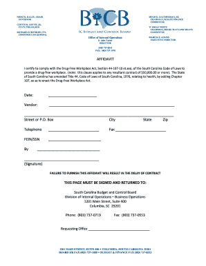 South Carolina Drug-Free Workplace Affidavit