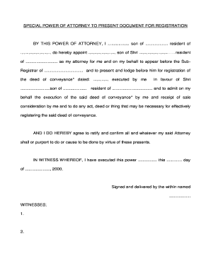 Special Power of Attorney for Document Registration
