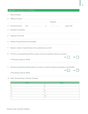 Voluntary Workers Insurance Proposal Form