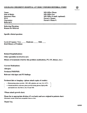 Golisano Children's Hospital Referral Form