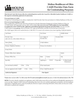 CAQH Provider Data Form for Credentialing