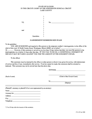 Illinois Garnishment Summons Non-Wage