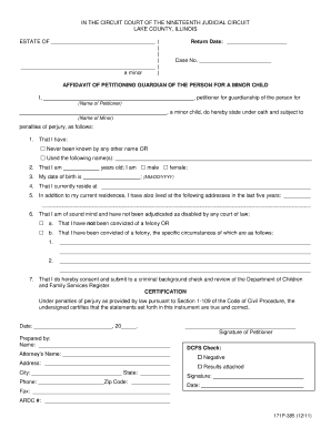 Affidavit of Petitioning Guardian of the Person for a Minor Child
