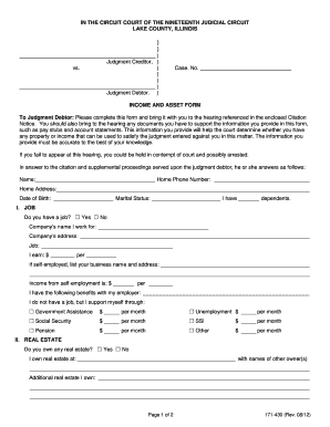 Income and Asset Form for Judgment Debtor