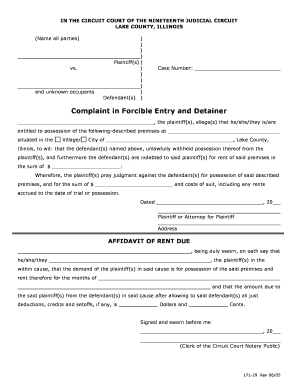 Complaint in Forcible Entry and Detainer