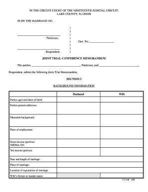 Joint Trial Memorandum for Divorce