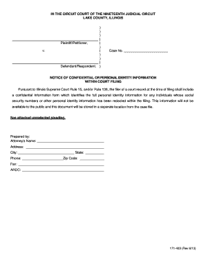 Notice of Confidential or Personal Identity Information