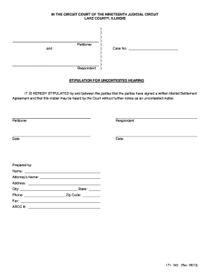 Stipulation for Uncontested Hearing