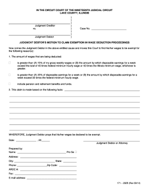 Judgment Debtor's Motion to Claim Exemption in Wage Deduction Proceedings