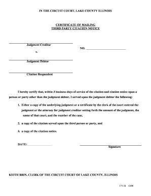 Certificate of Mailing for Third Party Citation Notice