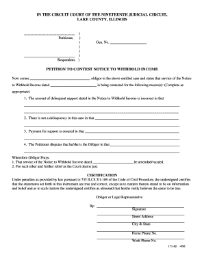 Petition to Contest Notice to Withhold Income