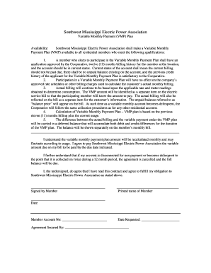 Variable Monthly Payment Plan Agreement