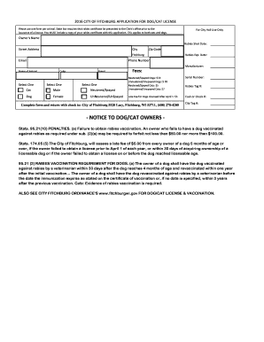 City of Fitchburg Dog/Cat License Application