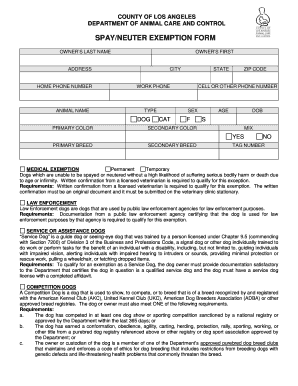 Spay/Neuter Exemption Form
